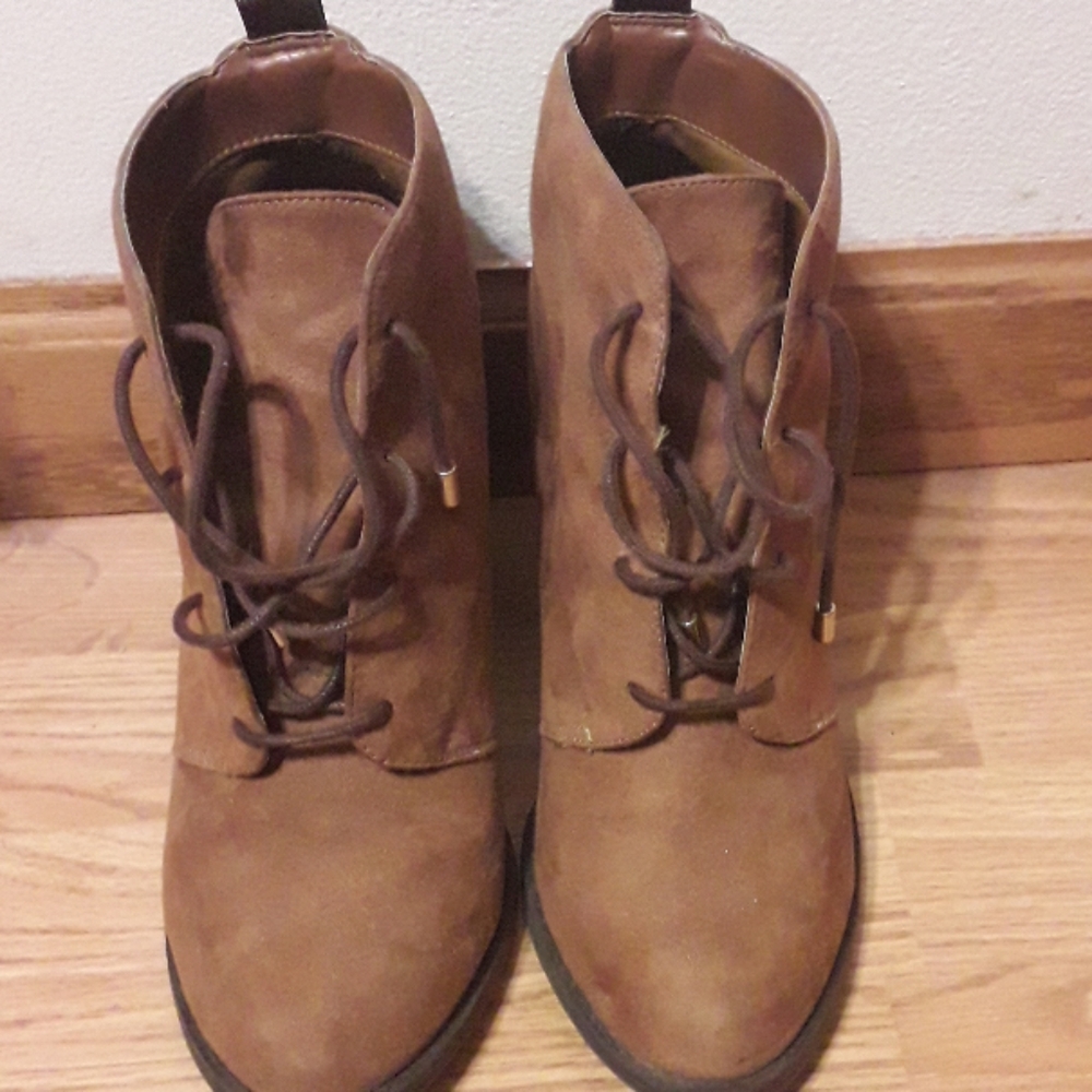 Call It Soring Lace Up Cognac Booties